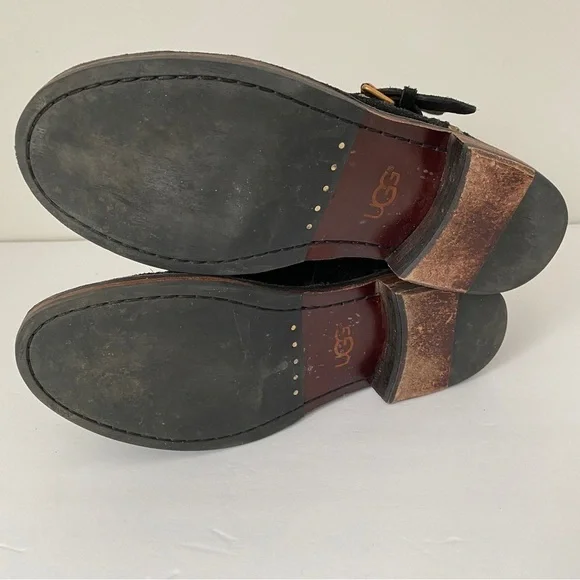 UGG Fabrizia Black Suede Studded Moto Boots 7.5 - Picture 10 of 11